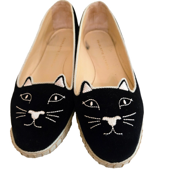 Authentic Charlotte Olympia Velvet Ballet Kitty Flats - Size 38.5/8.5 - Picture 1 of 8